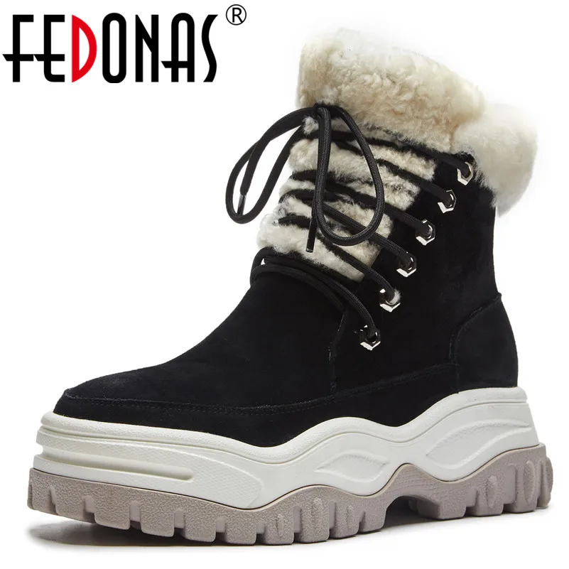 

FEDONAS New Women Cow Suede Ankle Boots Platforms Winter Snow Boots Round Toe Lace Up Short Martin Shoes Woman Basic Boots
