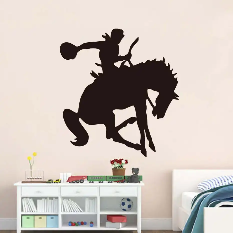 Western Rider Riding Horse Wall Sticker Kids Room Vinyl Removable Saddle Up Silhouette Diy Home Decor Bedroom Wall Decal Stencil
