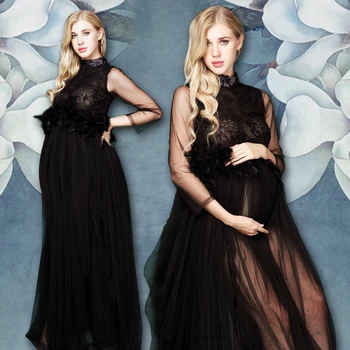 

Sexy Pregnant Dresses Black Chiffon Maternity Dress for Photo Shoot Clothing Maternity Photography Props Women Pregnancy Clothes