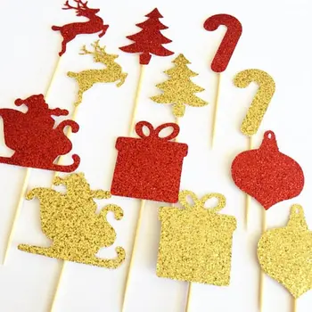 

glitter Santa reindeer Christmas cupcake toppers New Year party decoration doughnut food picks