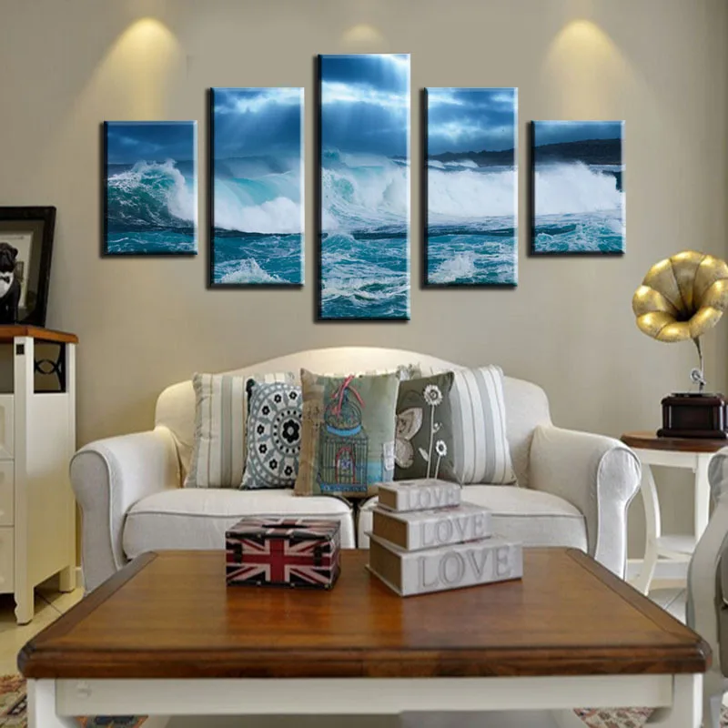 5 Pieces Mosaic beach sea modern home decoration painting on the canvas print news photo wall art