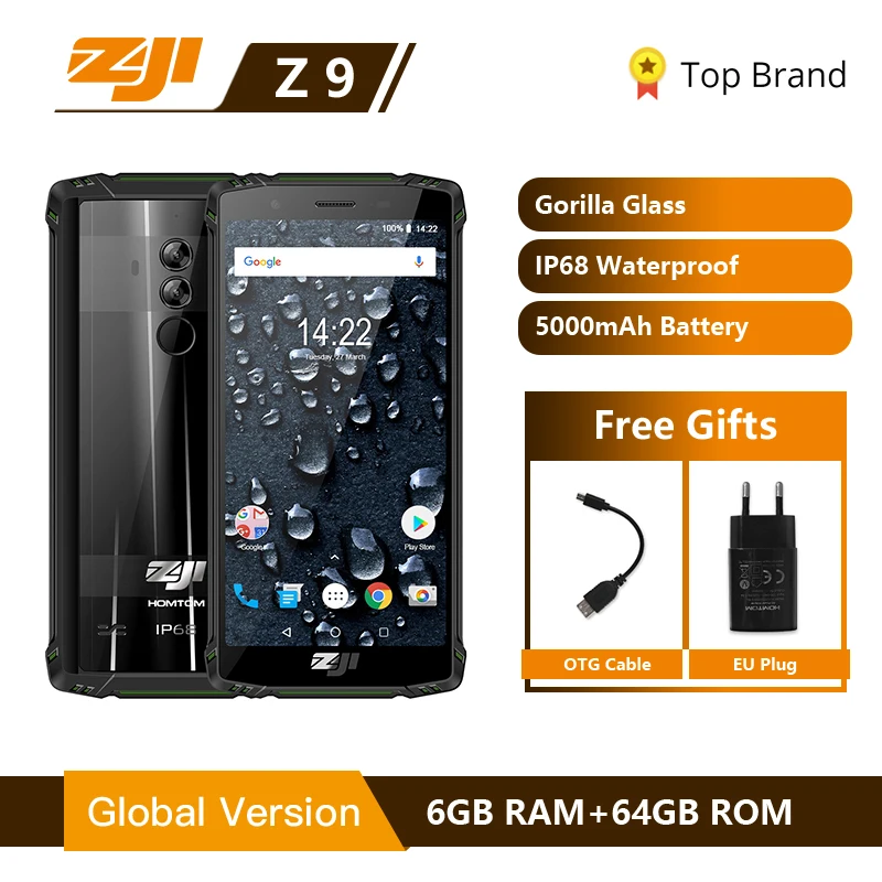 Waterproof ZOJI Z9 IP68 Водонепроницаемый Helio P23 Android 8 1 восьмиядерный смартфон 5 7 &quot6 ГБ 64 Гб