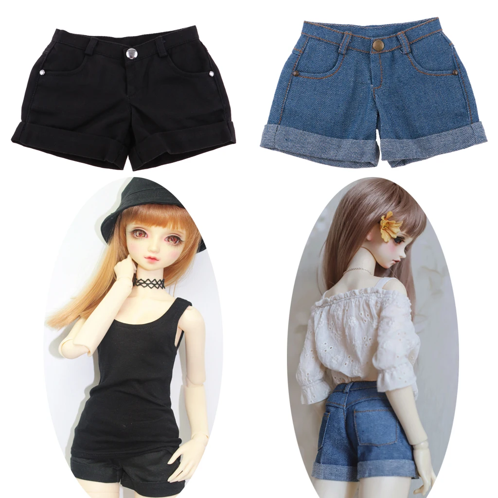 1/3 BJD Smart Doll Clothes Trousers for Dollfie SD DD Cuffed Shorts Casual Outfit Denim & Black