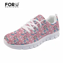 FORUDESIGNS/3D милый мультфильм стоматологическое оборудование узор на плоской подошве женские кроссовки женские Повседневные Удобные сетчатые туфли