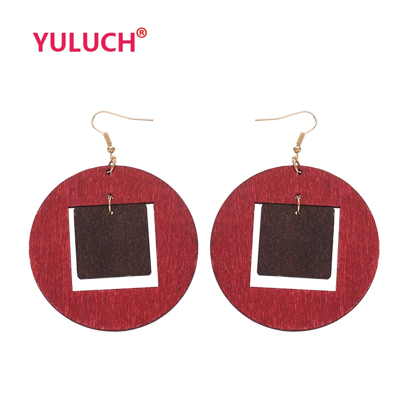

YULUCH The latest ethnic style wooden copper money earrings designed for fashion African ladies popular jewelry gifts