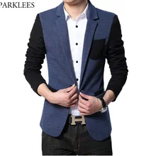 Мода вязать Лоскутная Блейзер Для мужчин новые весенние одной кнопки блейзер костюм Для мужчин S Повседневное Slim Fit пиджак костюм homme 4xl