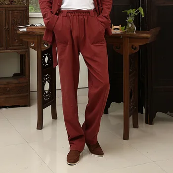 

Free shipping men's plus size Linen pants casual male Chinese style loose thin long trousers hip hop Drawstring 5 colors
