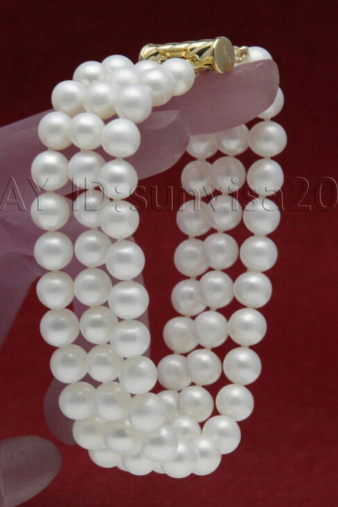 

FREE shipping s157 2015 new AAA+ beautiful 3 rows 8-9mm white freshwater pearls bracelets