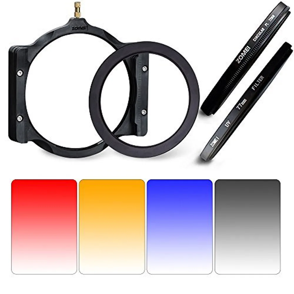 Zomei 8 in1 Square Z-PRO Series Multifunctional Filter Holders + Adapter Ring + CPL +UV + Gradual (grey + Blue + orange + Red)