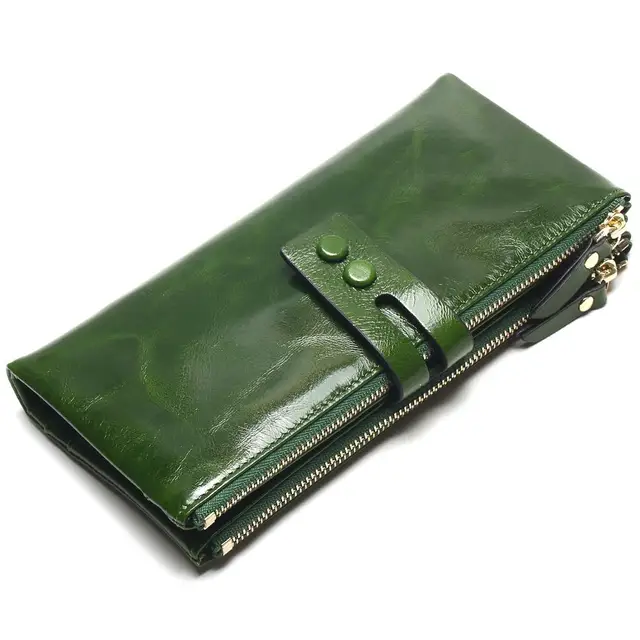 Women Wallets Genuine Leather Medium-Long Organizer Wallet Oil Wax Cowhide Hasp Vintage Lady Clutch Carteira Feminina Purse