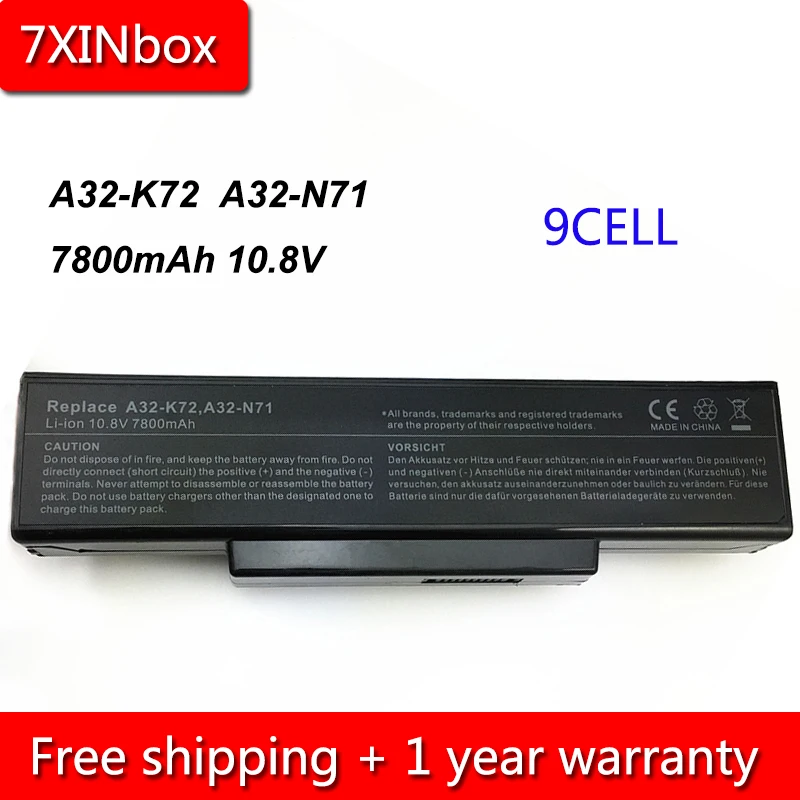 

7XINbox 9 Cells 7800mAh 10.8V A32-K72 A32-N71 Laptop Battery For Asus K73E K73J K73JK K73S K73SV N71 N71J N71JA N71JQ N71JV N73V