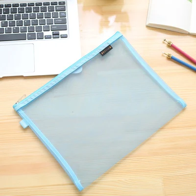 JIANWU A4 A5 B6 MUJI STYLE Simple nylon transparent mesh bag data bag Folder stationery storage bag School Supplies - Цвет: A4 sky blue