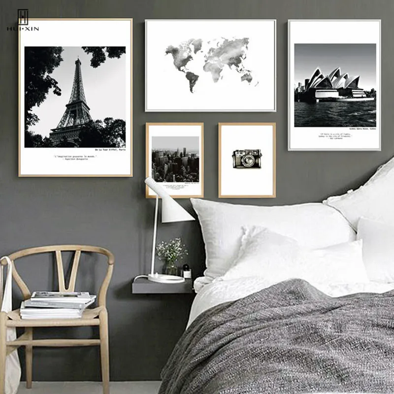 

The White And Black China Map Wall Decorative Paintings And Olden Camera Busy City Prints On Canvas Pictures Home Decor Posters