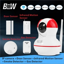 Cámara de seguridad inalámbrica sistema de alarma de la puerta/infrarrojos motion sensor + humo/detector de gas 720 p hd wifi cámara del monitor del bebé bw12r