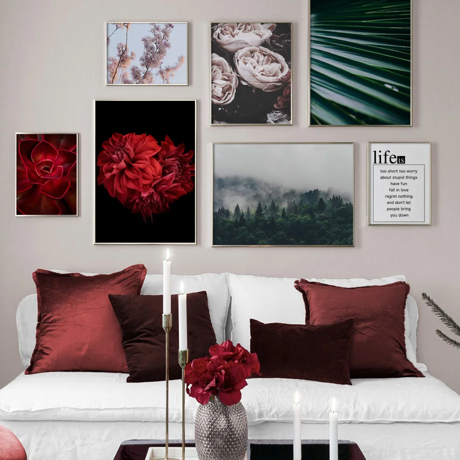 

Forest Peony Flower Leaves Landscape Nordic Posters And Prints Wall Art Canvas Painting Wall Pictures For Living Room Home Decor