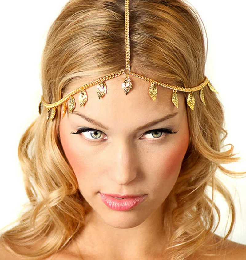 

New Gold Plated Leaf Drop Tassel Hair Chain Headband Accessory Headpiece Punk Boho Head Chain Hair Jewelry