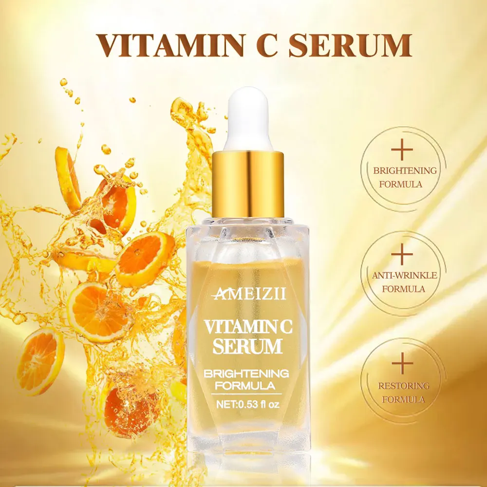 AMEIZII Vitamin C Whitening Serum Hyaluronic Acid Brighten Firming Anti-Aging Moisturizing Speckle Fade Dark Spots Skin Care 