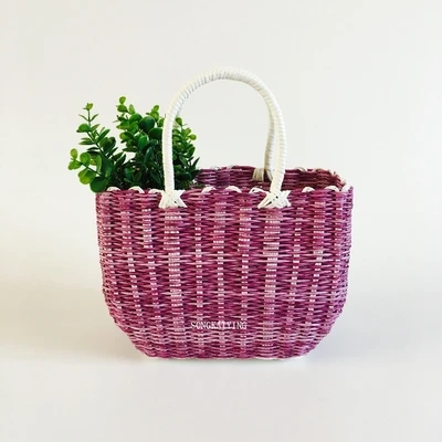 Пластиковая плетеная корзина для хранения, корзина для покупок фруктов и овощей, корзины для домашних животных, корзины для ванной - Цвет: big