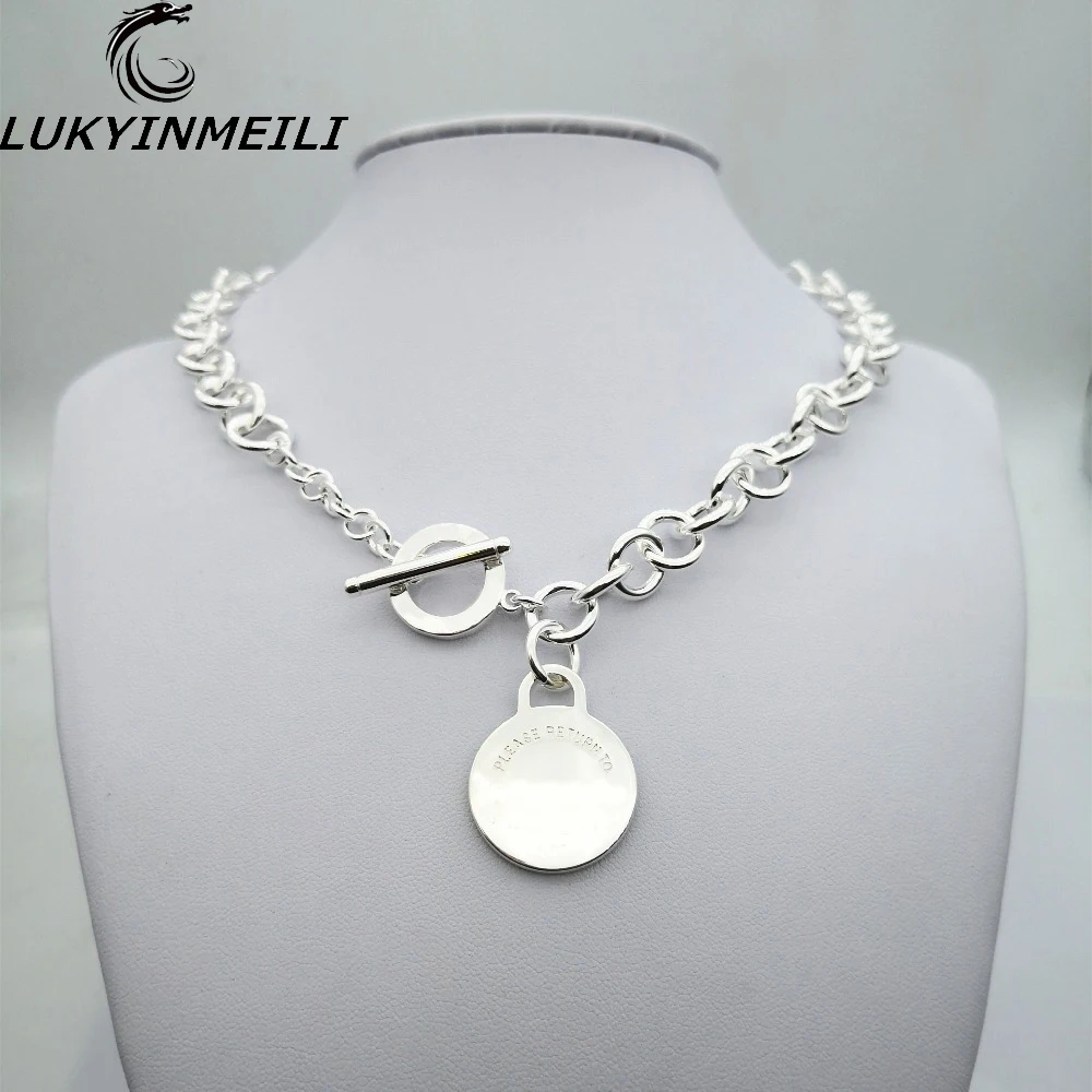 

TIFF 1:1 s 925 Sterling Silver Women's Necklace Pendant Round Pendant English Letter Fashion Trend Female Decoration Fresh Gift