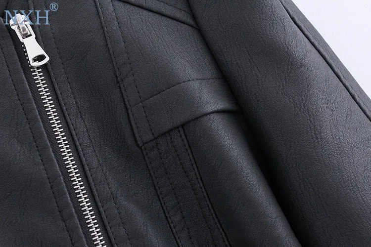 NXH новая весенняя женская куртка из искусственной кожи тонкая куртка яркая Верхняя одежда Куртка из искусственной овчины Черная куртка из искусственной кожи британская