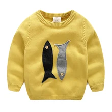Детский свитер для мальчиков; повседневные весенне-осенние вязаные теплые хлопковые свитера для мальчиков с рисунком рыбы; пуловеры; зимняя верхняя одежда; От 2 до 8 лет