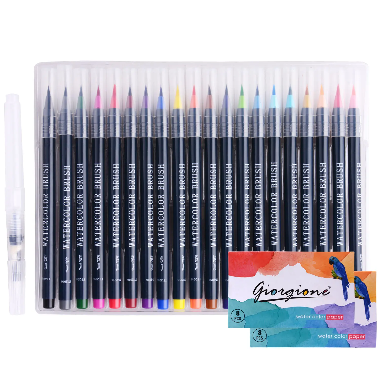 

20 Color Brush Pen + 8 Sheet Paper Set Premium Painting Soft Watercolor Markers Pen For Coloring Books Manga Comic Calligraphy