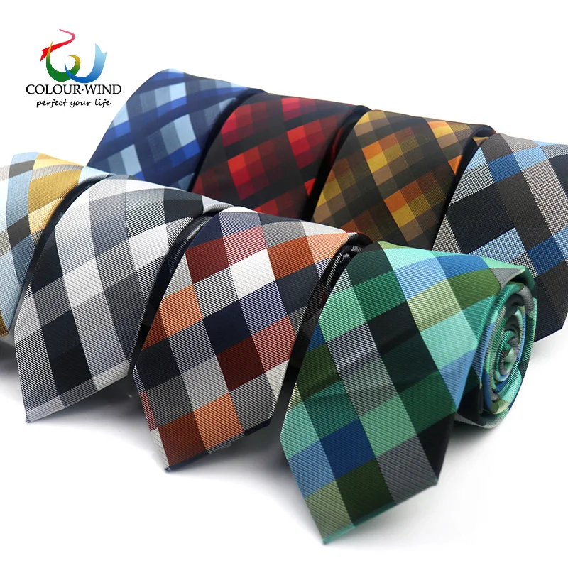 

Formal Plaid Tie 7CM Jacquard Woven Polyester Neck Tie For Men Classic Check Ties Fashion Mens Necktie For Wedding Business Suit