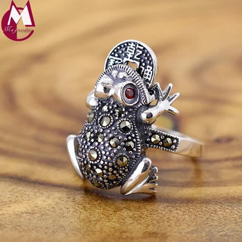 

Ring For Women Lucky Toad Frog Plutus Coins Lovely Red Crystal Vintage Jewelry Real 925 Sterling Thai Silver Animal RR322