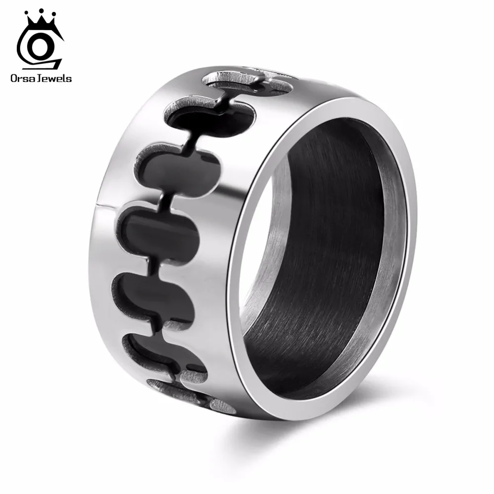 ORSA JEWELS Stainless Steel Rings For Men Personalized Design Silver Color With Black Surface Width 12MM Party Jewelry GTR33