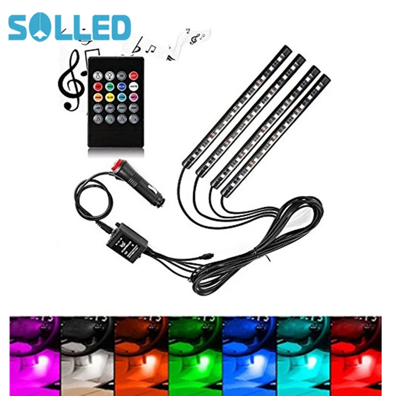 SOLLED 48 LEDs Colorful Car Interior Atmosphere Strip Lights Waterproof