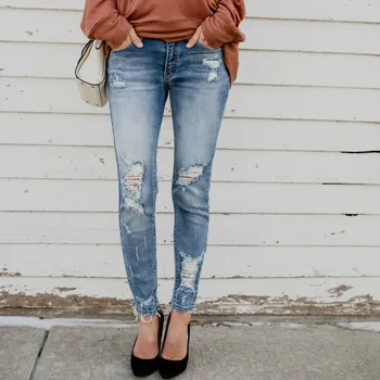 

Autumn Winter Women Jeans High Waist Elastic Ripped Long Denim Pants Plus Size Skinny Jeans Woman Pants