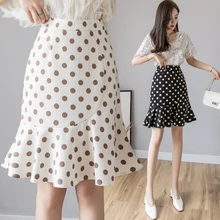 1505 Летняя короткая юбка-Русалка для женщин, эластичная юбка в горошек с оборками, Юбки До Колена, корейские женские мини-юбки