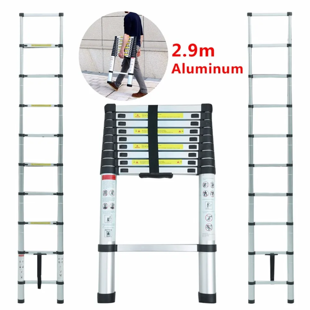 

New 2.9m Multi-Purpose Alloy Aluminum Retractable Multifunctional Telescopic Single Straight Extension Extendable Ladder