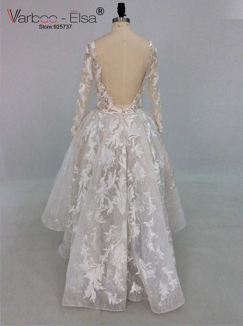 VARBOO_ELSA Белый органзы Высокая Низкая вечернее платье Элегантный Scoop шеи vestido de festa с длинным рукавом спинки платье для выпускного вечера