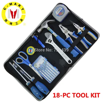 

C-MART tools 18 pcs/set Repair Mixed Tools Set Kit with Screwdriver Hammer Pliers Measuring Tape Repairing Maintance Tools Kit