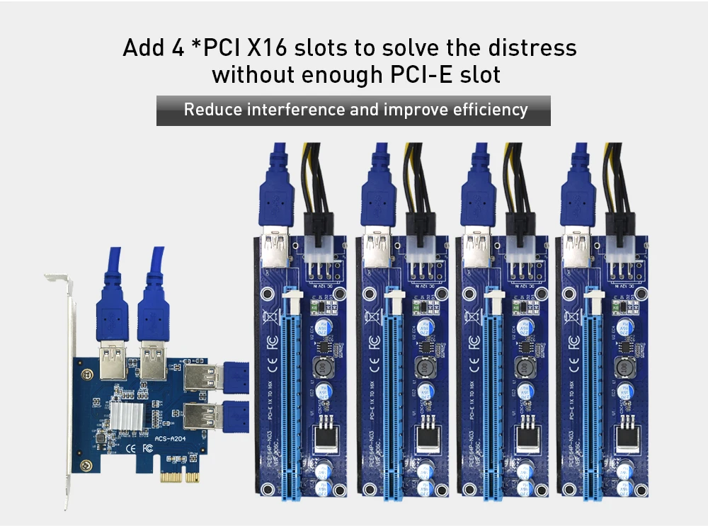 Лидер продаж PCIe pci-e PCI Express 1X к 16x Riser Card 1 до 4 USB 3.0 множителя концентратора адаптер для Bitcoin горно Miner