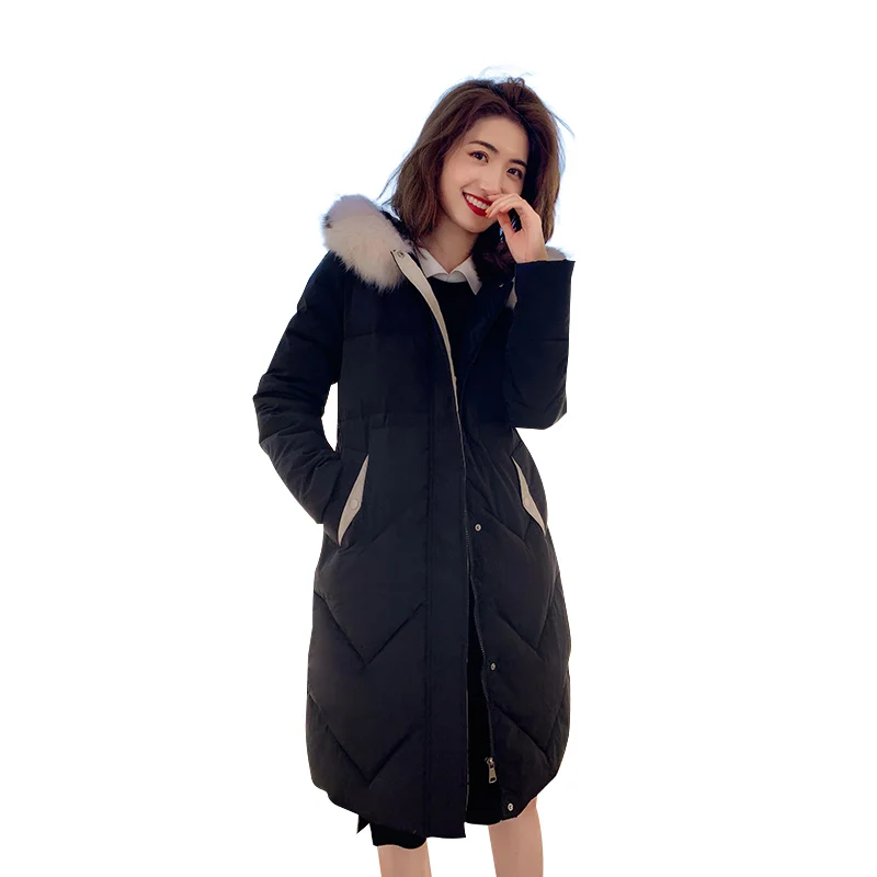 

Long thick Hooded Parkas women 2019 Winter Big fur collar Jacket Women Fashion Coats Warm Hooded Fur Cotton Parkas Cold Outwear