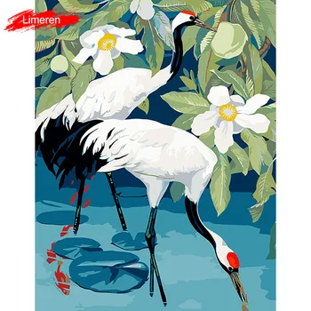 

DIY Frame Painting By Numbers Oil Canvas Wall Art Picture Bird Red-crowned Crane Animal Coloring By Number For Home Decor 4050CM