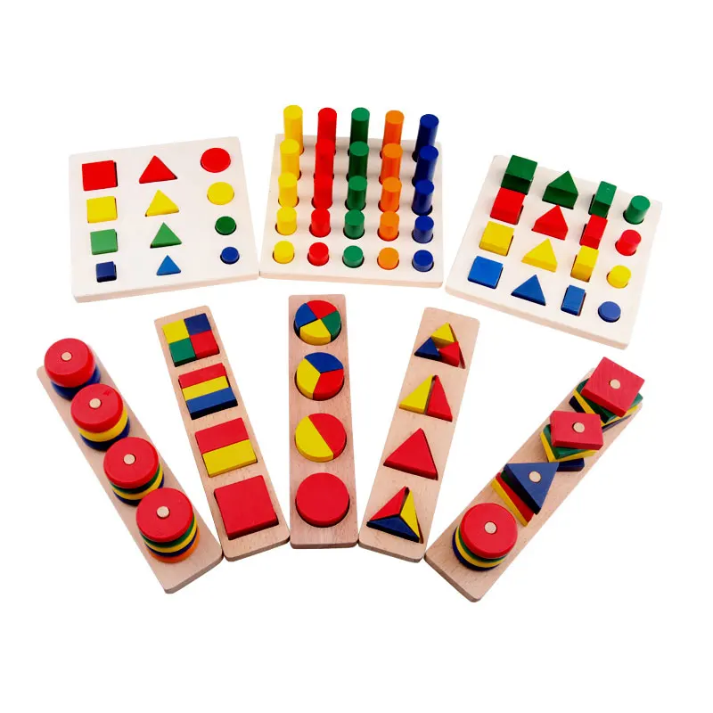 

8 pcs Montessori Geometry Shapes,Knobless Cylinders, Fraction,Stacking Sorting Board-Montessori Materials Wooden Educational Toy