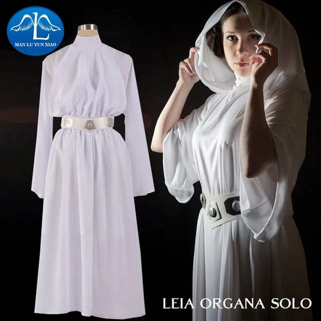 Manluyunxiao Women S Costume Princess Leia Organa Solo Cosplay Manluyunxiao Women S Costume Princess Leia Organa Solo Cosplay Deluxe White Chiffon Hooded Turtleneck Dress Whole