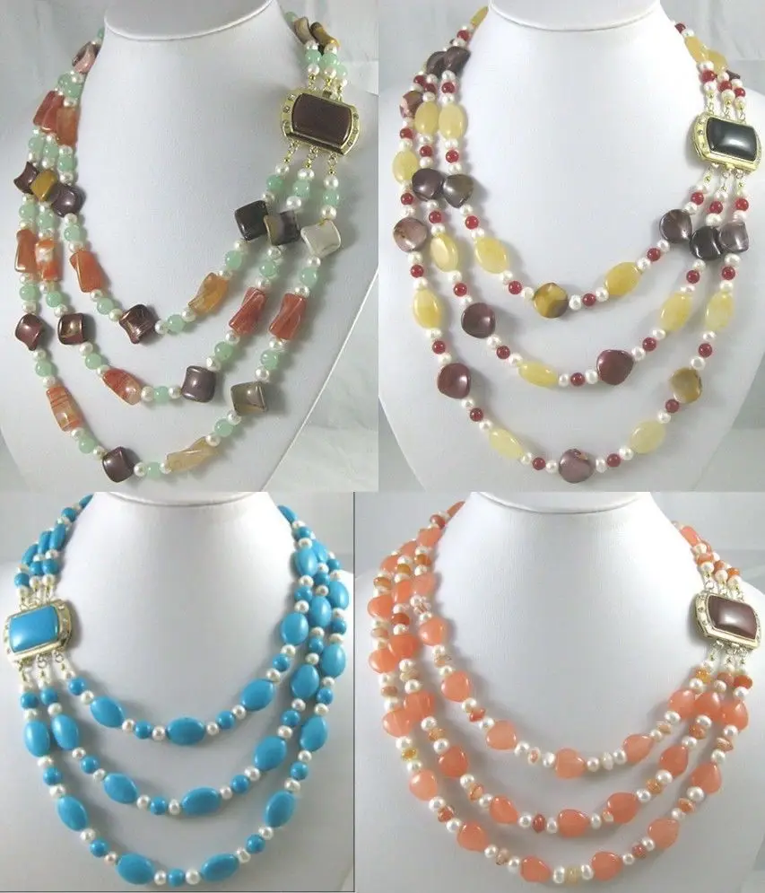 

11.23 4 color-charm 3 row mixed pearl/jade/agate/stone necklace bless happiness clasp can choose