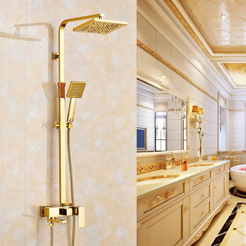 Luxury Gold Finish Wall Mounted 8" Rainfall Shower Head with Single