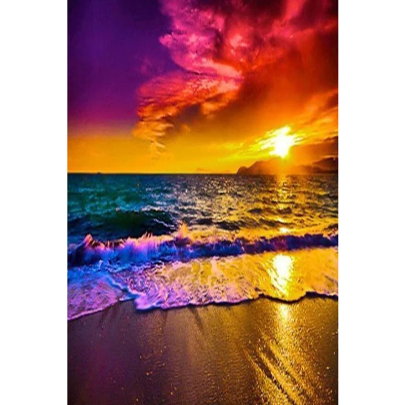 

5D DIY Diamond Painting round Crystal Decor Diamond Painting Cross Stitch "Sunset Of Sea" square Pattern Embroidery Crafts v97
