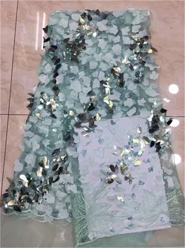 

Green Sequins Lace Fabric 2019 High Quality African Evening Dress Fabrics New Nigeria Sequined Embroidered Mesh Net Lace Fabric(