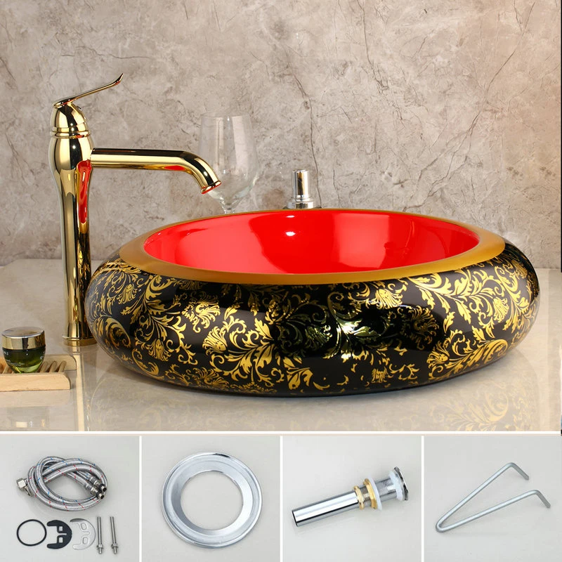 YANKSMART роскошный раскрашенный умывальник набор золотой кран для ванной счетчик верхней раковины одной руки раковины горячей смеситель водопроводной воды - Цвет: Gold Basin  Set