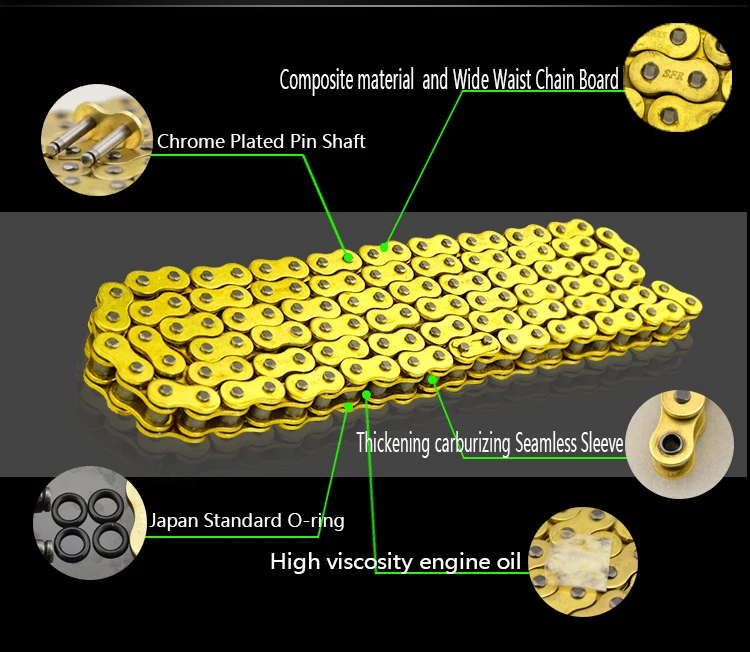 112 звеньев Золотое стальное уплотнительное кольцо сальник цепь 520 525 530 428 мотоциклетная приводная цепь для HONDA YAMAHA SUZUKI KAWASAKI