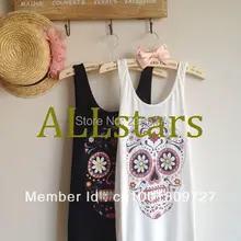 Женская мода Цвет череп печати хлопчатобумажный жилет дна Футболка d-34