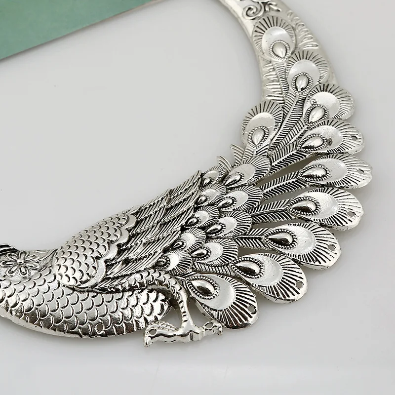 Модное серебряное винтажное ожерелье-чокер с павлином, длинное этническое ожерелье, Женские Ювелирные изделия