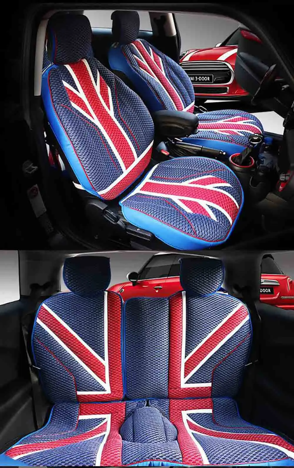 Роскошные 3D из ледяного шелка, ПВХ кожаные чехлы для сидений мотоциклов защиты Mini Cooper One JCW F56 F55 F60 R55 R56 R60 Countryman стайлинга автомобилей - Название цвета: red blue 1 set