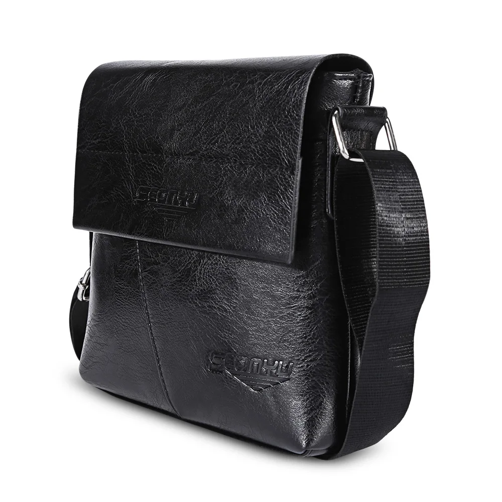 Business Male Messenger Bags Vertical Style Leather Half Flap Shoulder